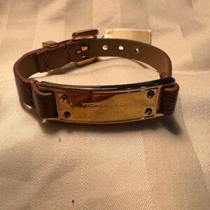 Michael Kors Logo Leather and Gold Bracelet